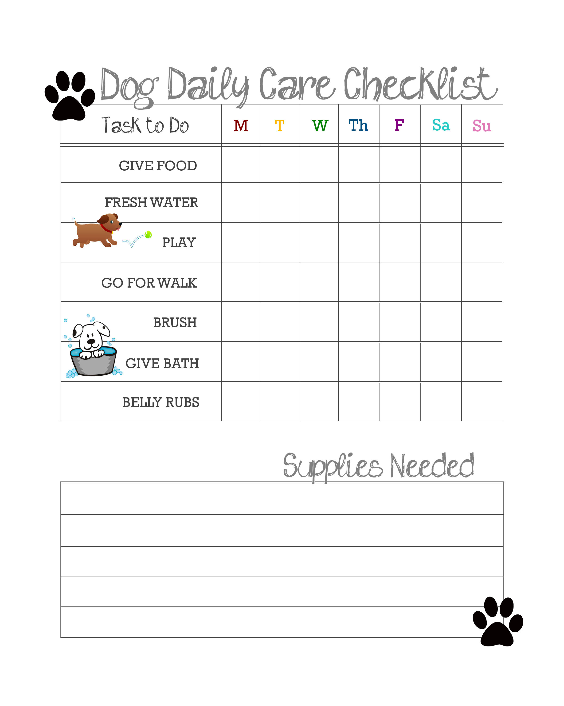 Daily Dog Care Checklist Free Printable - Our Kid Things In Dog Sitting Checklist Template Regarding Dog Sitting Checklist Template