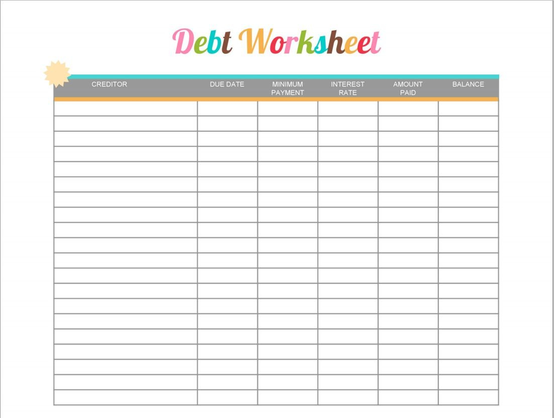 Debt Worksheet Printable Free Snowball Budget Payoff Template  In Debt Repayment Budget Template For Debt Repayment Budget Template