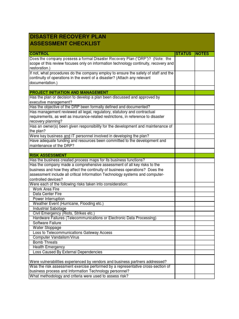 Disaster Recovery Plan Check List  Disaster Recovery  Computer  Regarding Disaster Recovery Plan Checklist Template For Disaster Recovery Plan Checklist Template