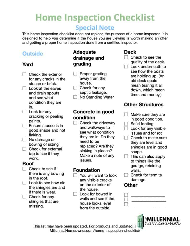 DIY Home Inspection Checklist for Buyers (Free Printable) (May  For Buying A House Checklist Template Throughout Buying A House Checklist Template