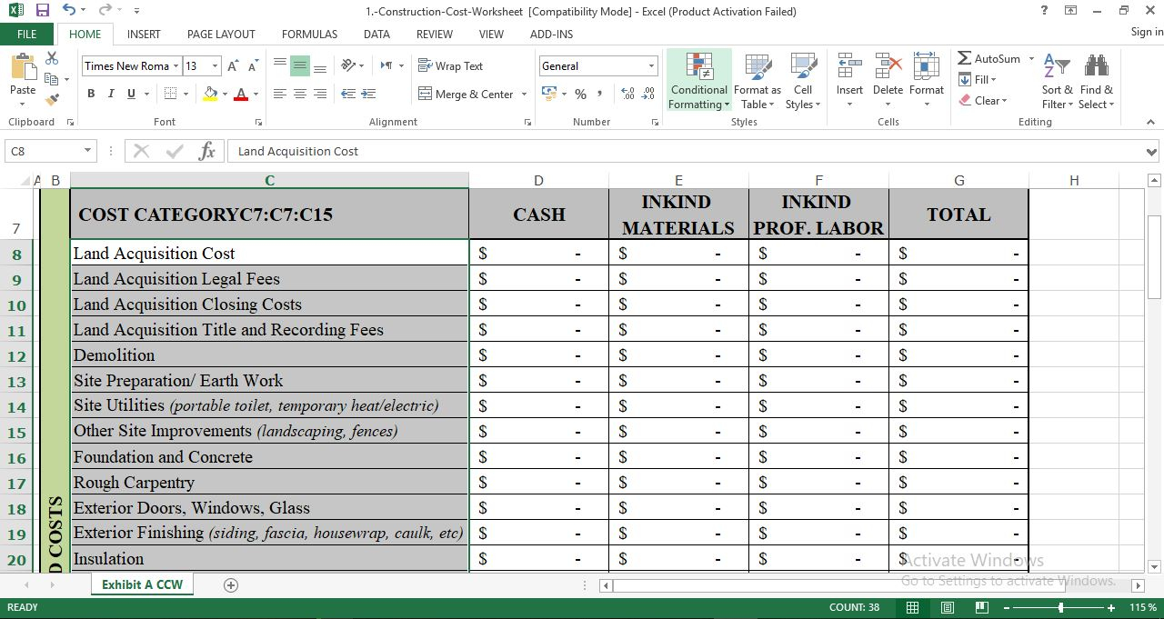 Download Construction Cost Template in Excel Within Construction Loan Budget Template Throughout Construction Loan Budget Template