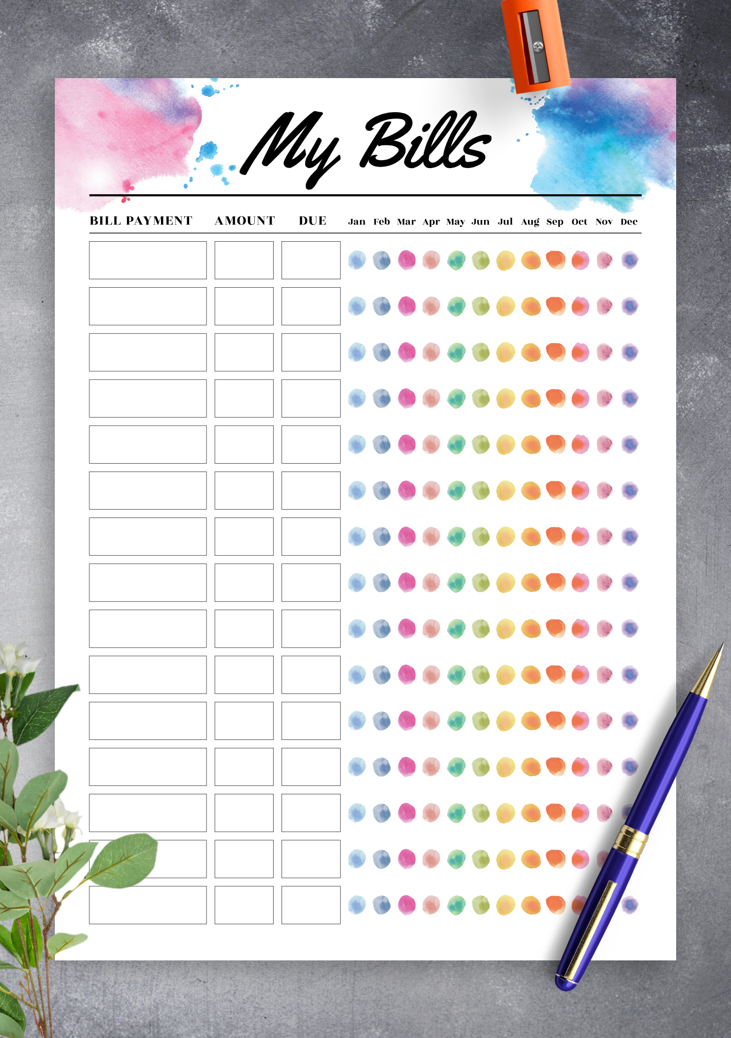 Download Printable Colored monthly budget template PDF Regarding Monthly Bill Budget Template Within Monthly Bill Budget Template