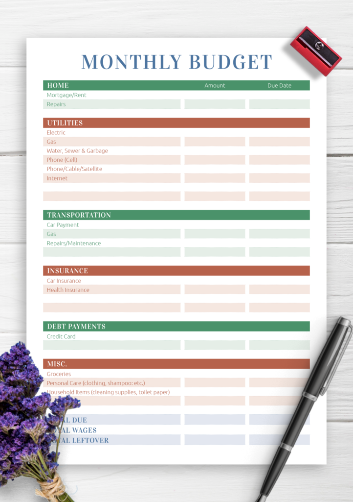 Download Printable Monthly Household Budget PDF Regarding Domestic Budget Template