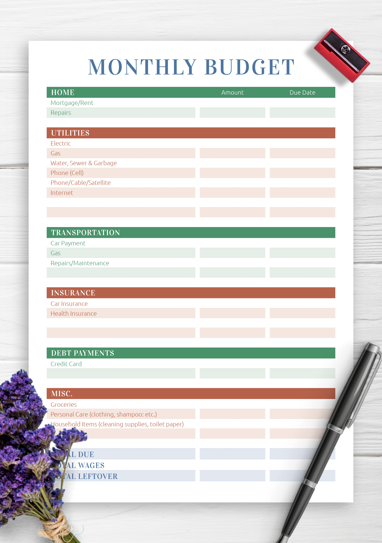 Download Printable Monthly Household Budget PDF Within Personal Household Budget Template Inside Personal Household Budget Template