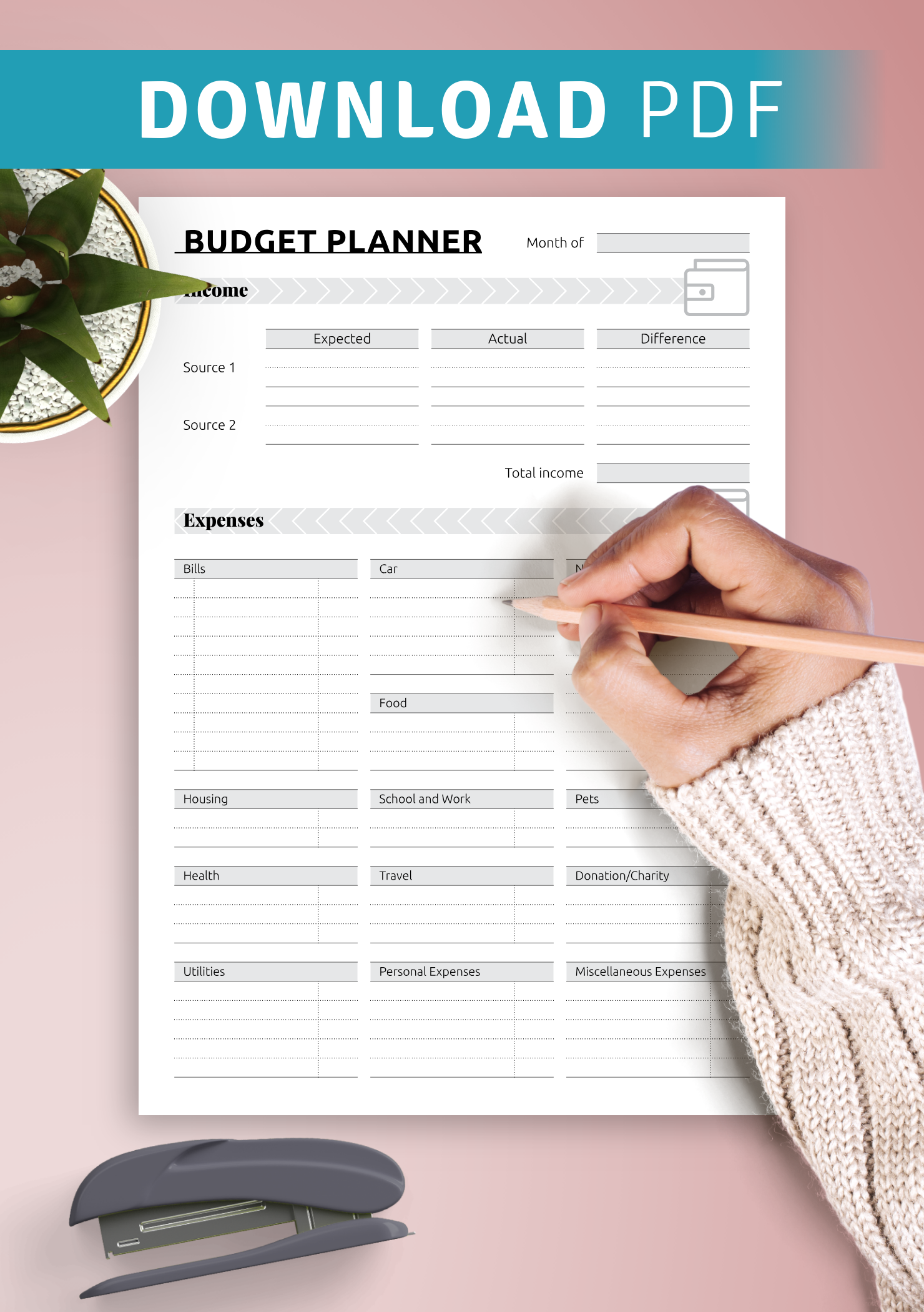 Download Printable Simple monthly budget template PDF For Easy Monthly Budget Template Pertaining To Easy Monthly Budget Template