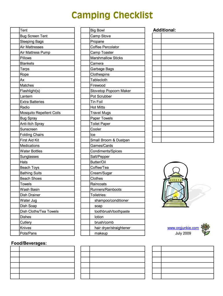 Editable Camping Checklist - Fill Online, Printable, Fillable, Blank   pdfFiller In Camping Checklist Template Intended For Camping Checklist Template