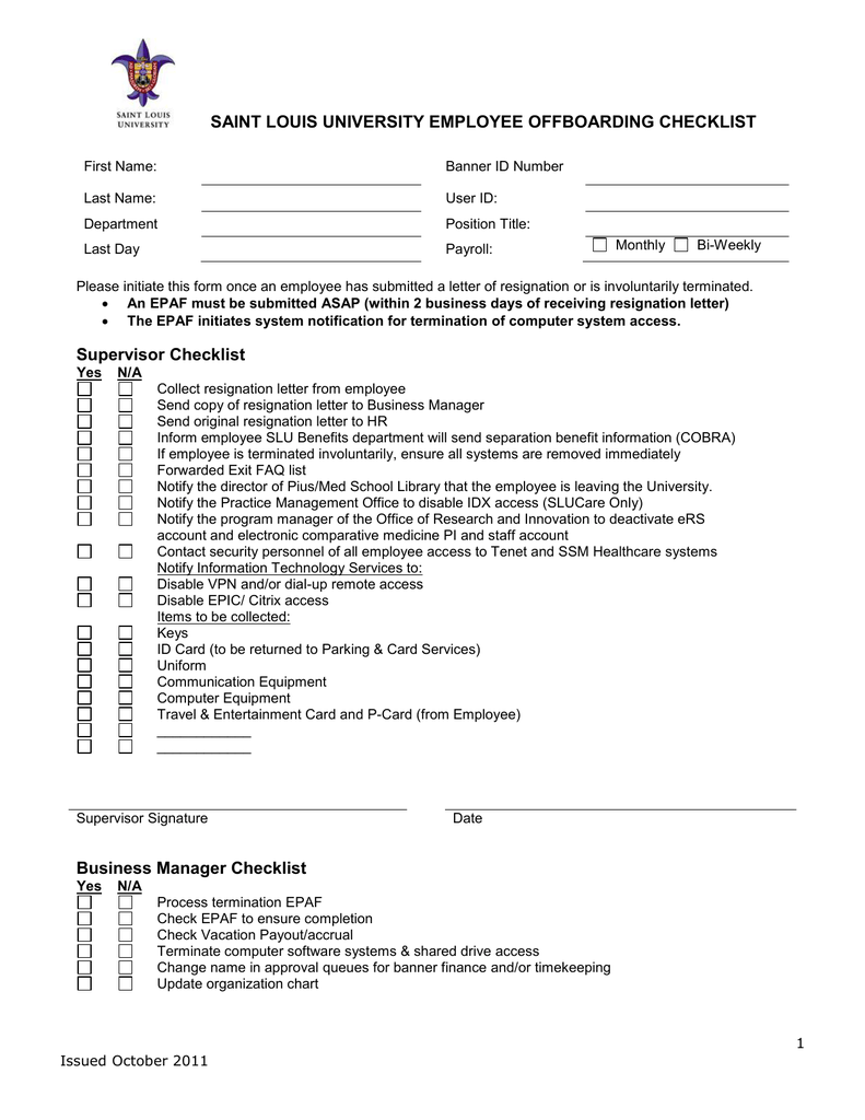 Employee Offboarding Checklist With Regard To Offboarding Checklist Template