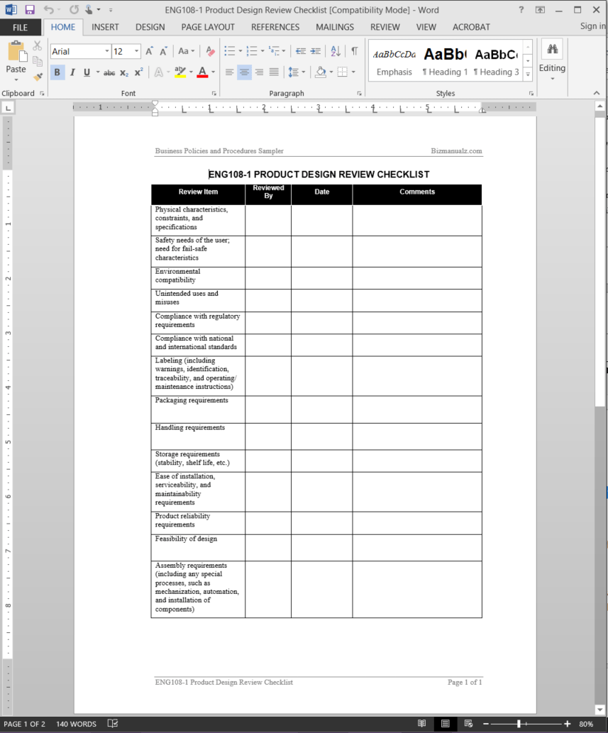 Engineering Product Design Review Checklist Template  ENG1111-11 Intended For Technical Checklist Template Regarding Technical Checklist Template