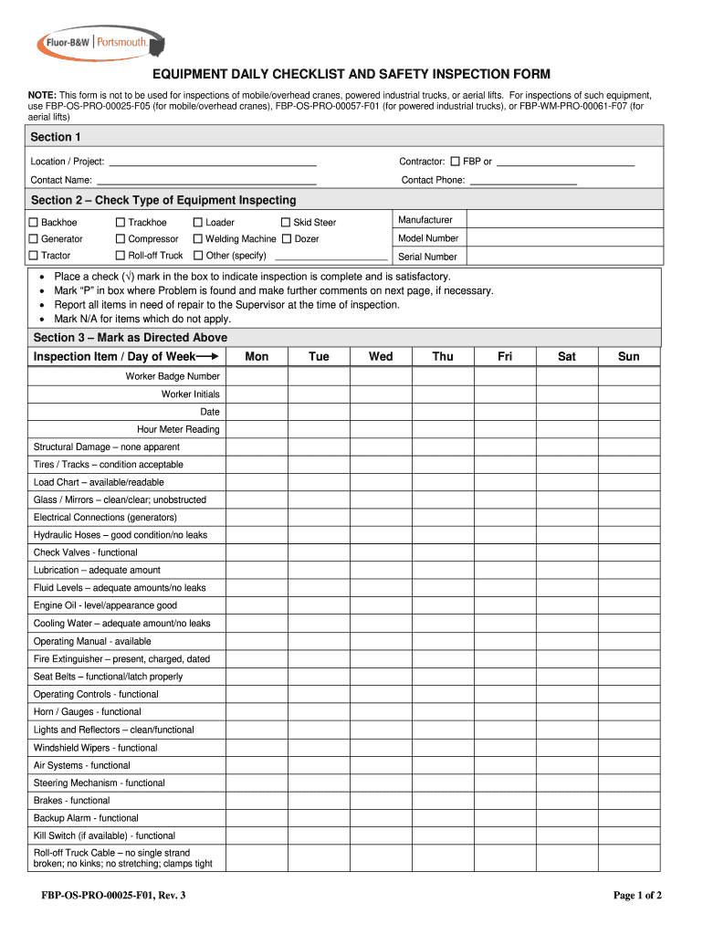 Equipment Inspection - Fill Online, Printable, Fillable, Blank  pdfFiller Within Daily Equipment Checklist Template In Daily Equipment Checklist Template