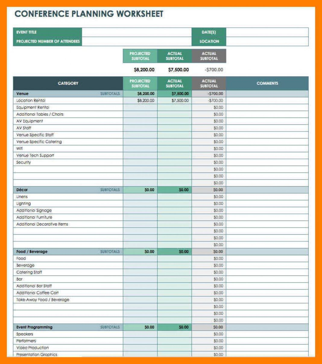 Estate Planning Worksheet Template Fresh Free Checklist In Excel  For Conference Planning Budget Template In Conference Planning Budget Template
