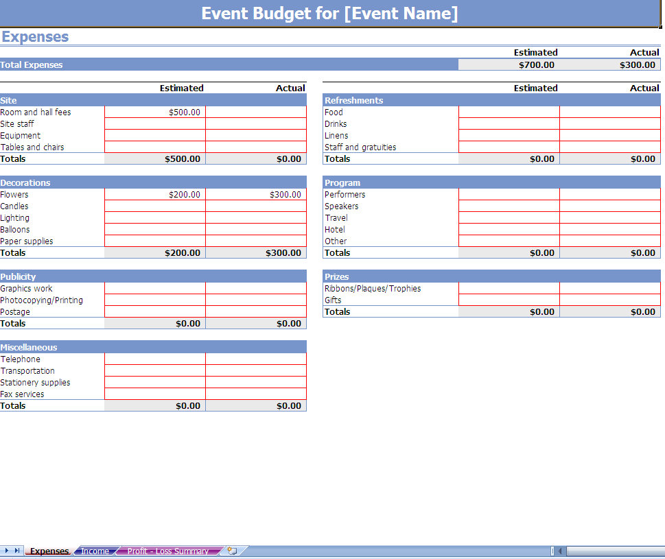 Event Budget Spreadsheet  Event Budgeting  Event Budgets Pertaining To Party Planning Budget Template Intended For Party Planning Budget Template