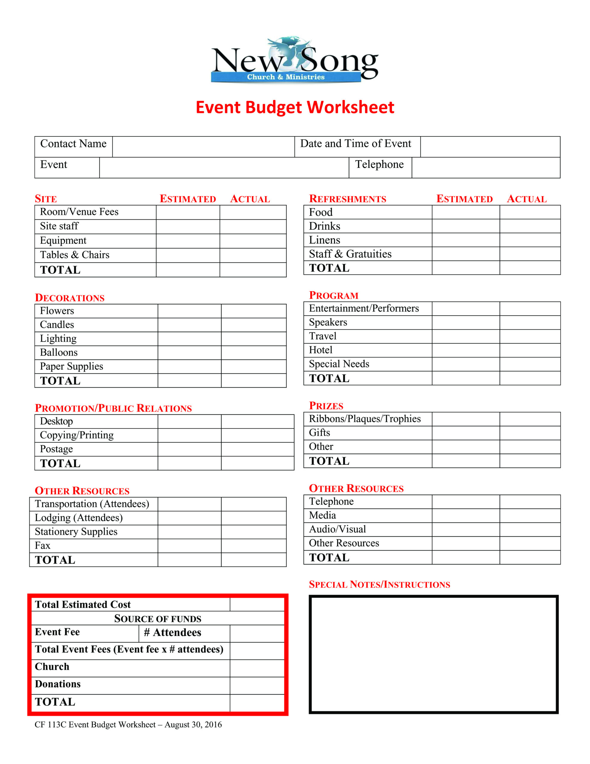 Event Budget Worksheet – New Song Church & Ministries For Food Pantry Budget Template Pertaining To Food Pantry Budget Template