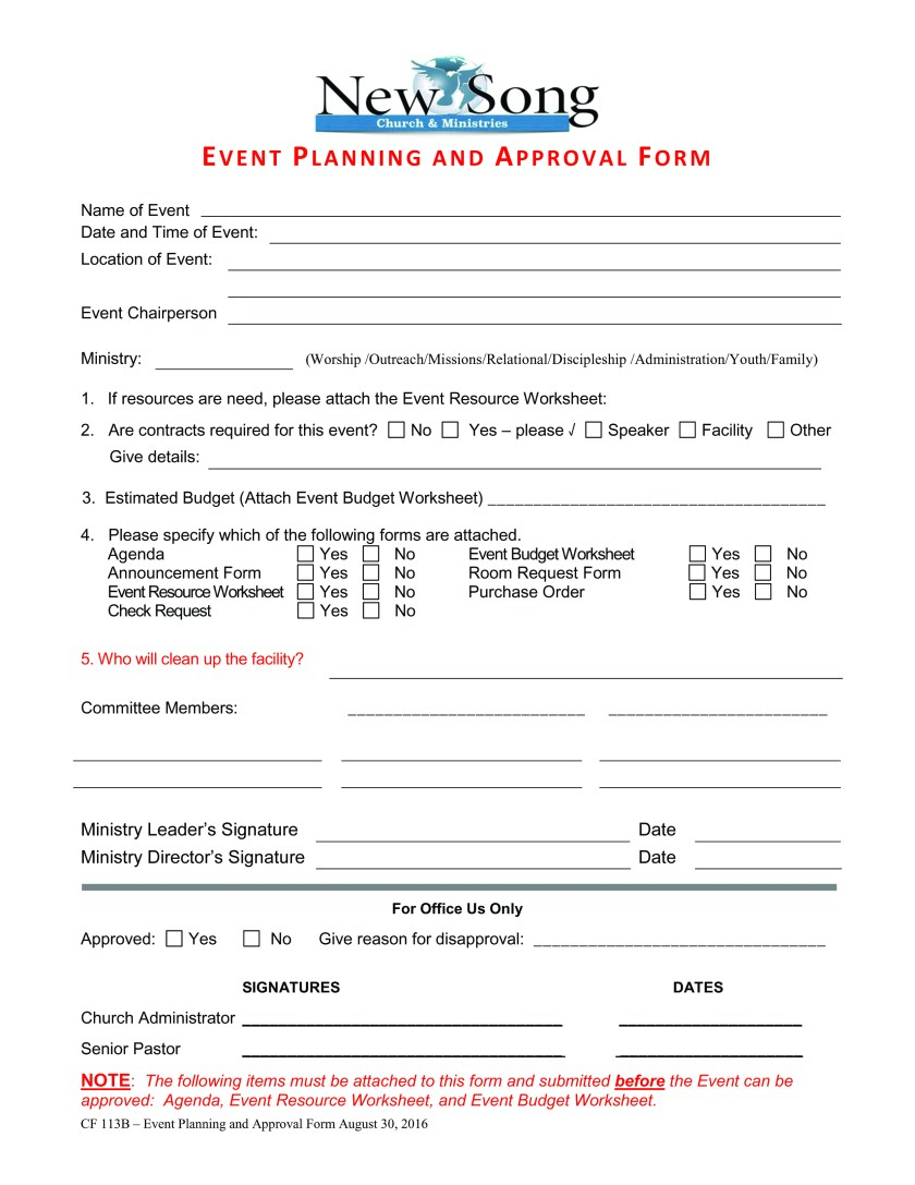 Event Planning & Approval Form – New Song Church & Ministries With Church Event Budget Template Regarding Church Event Budget Template