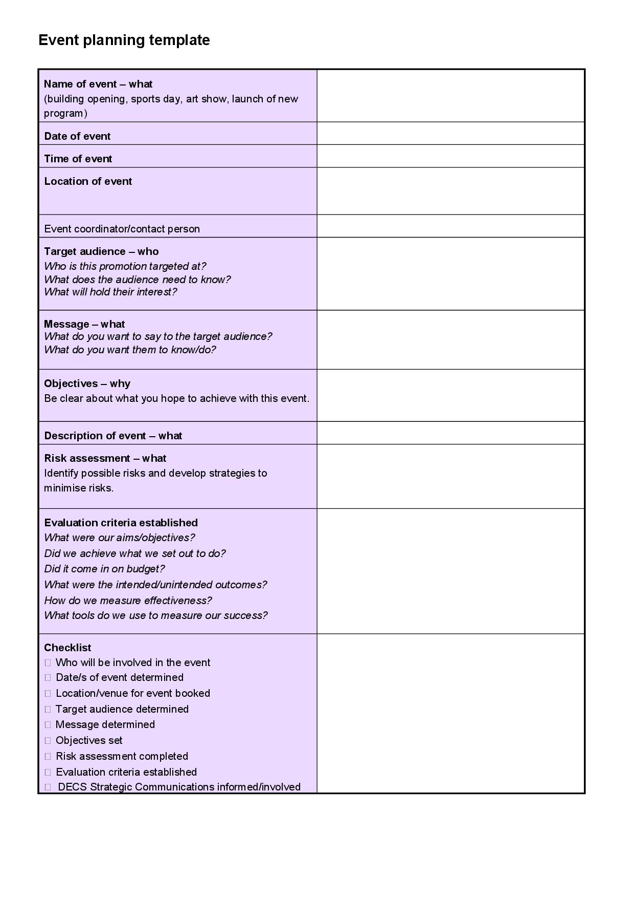 Event Planning Templates  Documents and PDFs Intended For Corporate Event Checklist Template With Corporate Event Checklist Template