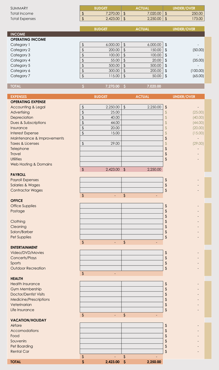 Expense Record & Tracking Templates (Weekly, Monthly Worksheets) With Recording Album Budget Template Pertaining To Recording Album Budget Template