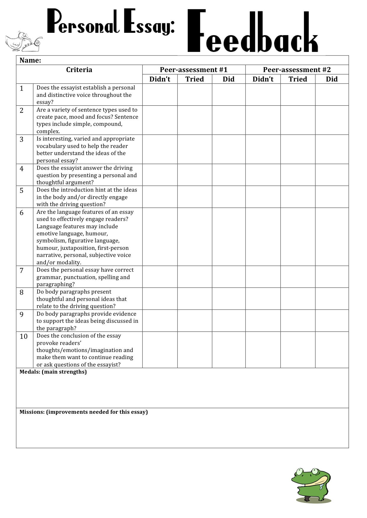 Feedback, feed-forward, peer-assessment and project-based learning  For Formative Assessment Checklist Template For Formative Assessment Checklist Template
