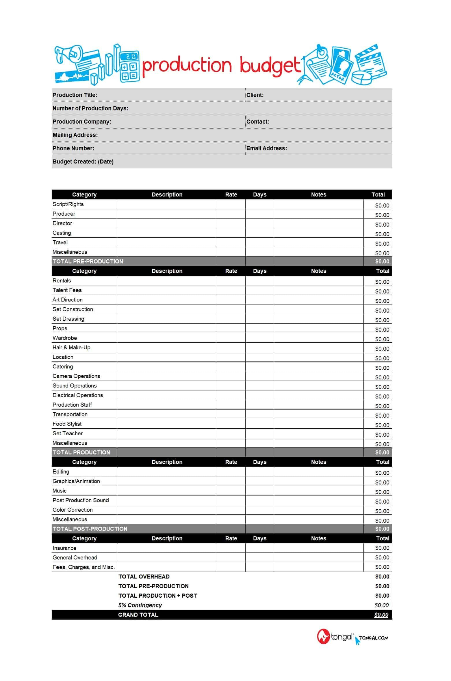 Film Art Department Budget Template Within Student Film Budget Template For Student Film Budget Template