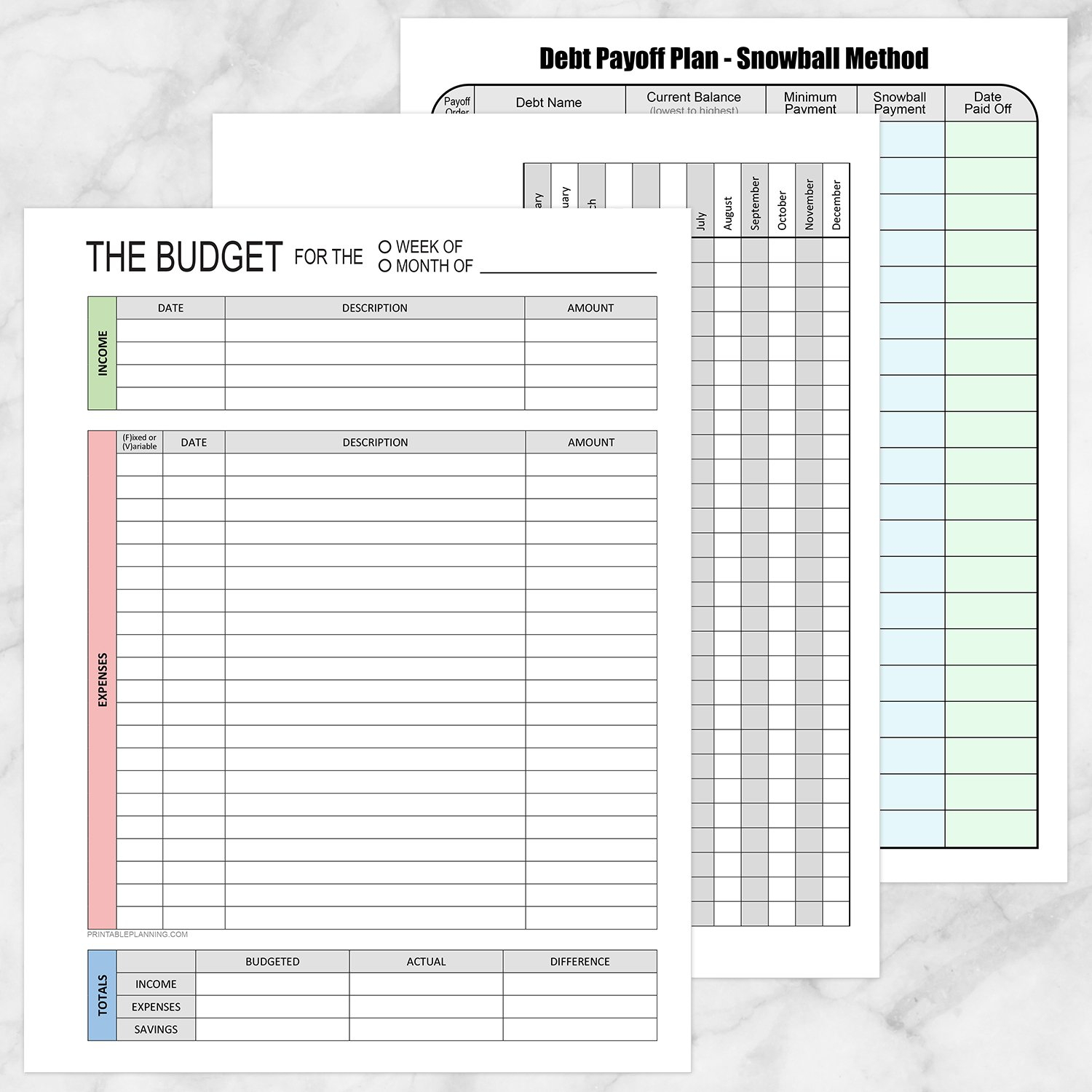 Financial BUNDLE: Budget Worksheet, Bill Payment, Debt Payoff Plan -  Printable at Printable Planning for only 11 Inside Debt Repayment Budget Template