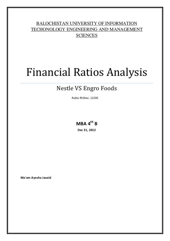 Financial ratios analysis project at Nestle and Engro Foods Regarding Financial Analysis Report Template
