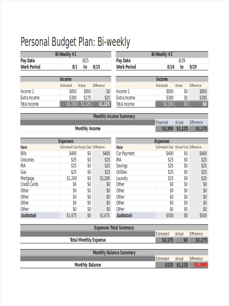 FREE 11+ Bi-Weekly Budget Examples & Samples in Google Docs  Inside Bi Weekly Household Budget Template Within Bi Weekly Household Budget Template