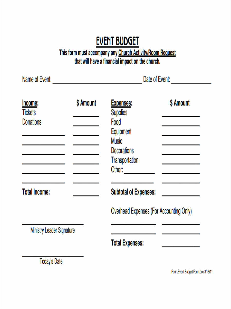 FREE 11+ Church Budget Forms in PDF  Excel With Church Event Budget Template Intended For Church Event Budget Template