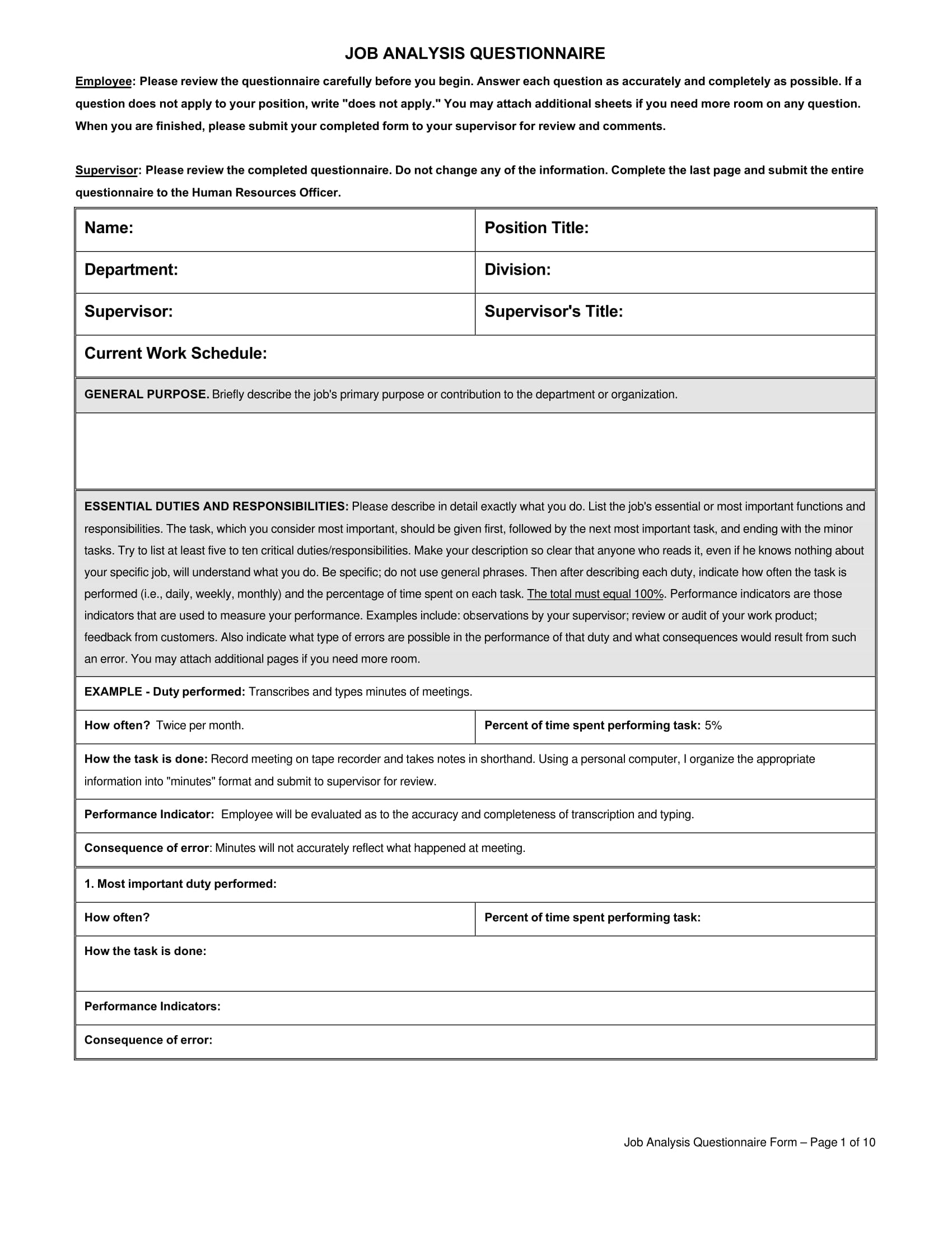 FREE 11+ Job Analysis Forms in PDF  MS Word Pertaining To Job Analysis Questionnaire Template Throughout Job Analysis Questionnaire Template