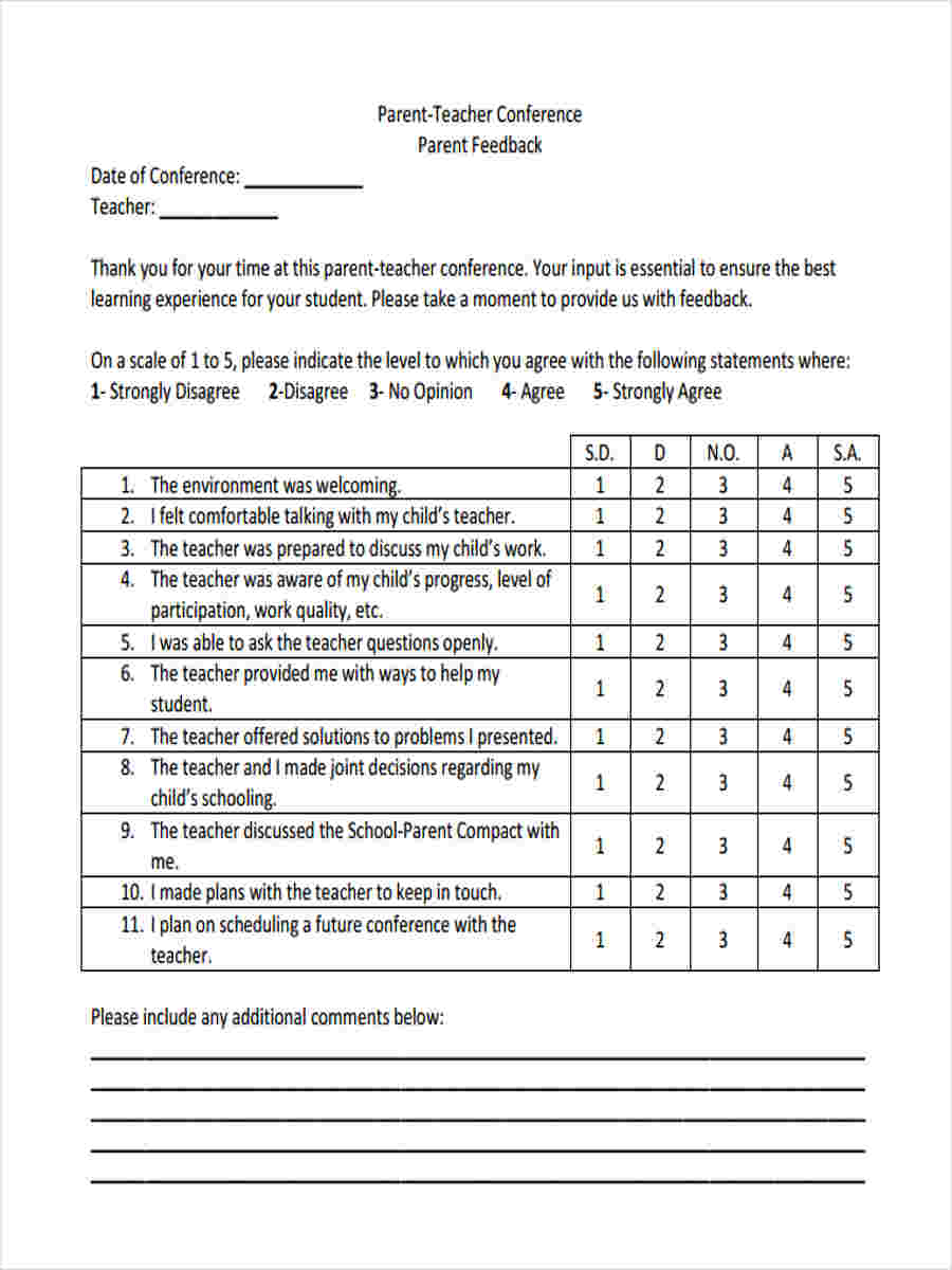 FREE 11+ Sample Teacher Feedback Forms in PDF  MS Word Inside Parent Teacher Conference Checklist Template Within Parent Teacher Conference Checklist Template