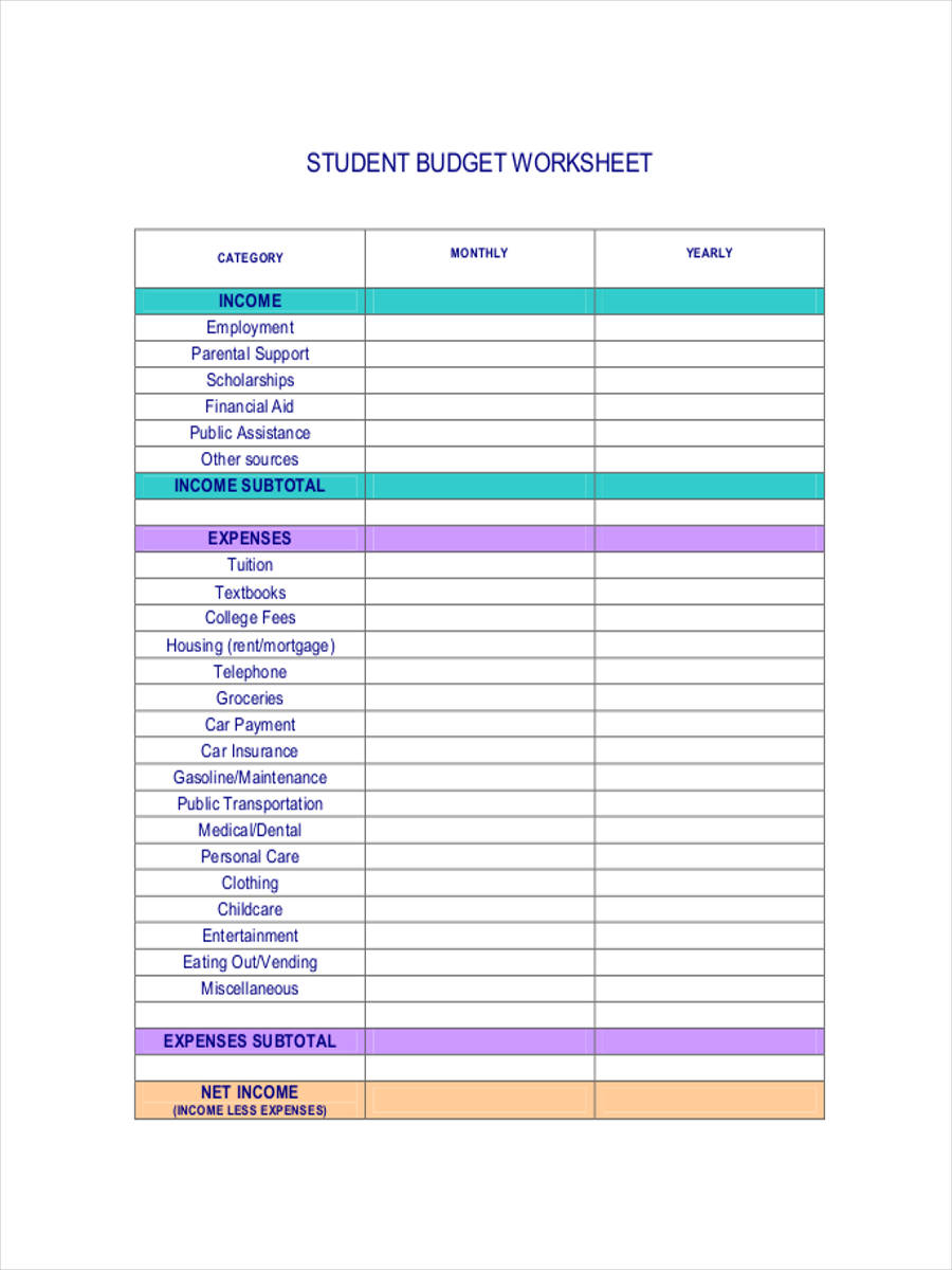 FREE 11+ Student Budget Forms in PDF  Ms Word Within University Student Budget Template Throughout University Student Budget Template