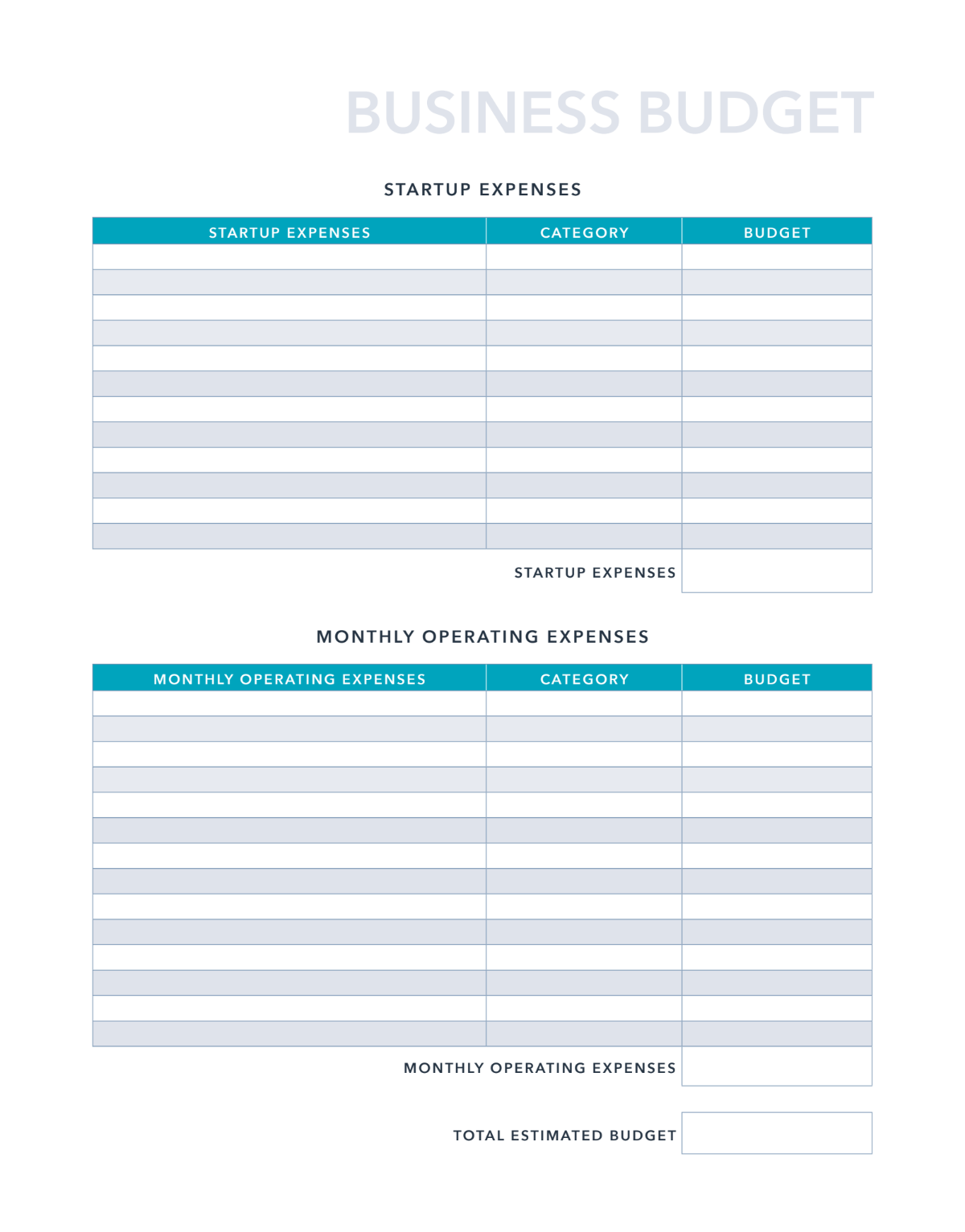 Free Business Budget Template for PDF  Excel  Google Sheets  For Startup Company Budget Template For Startup Company Budget Template