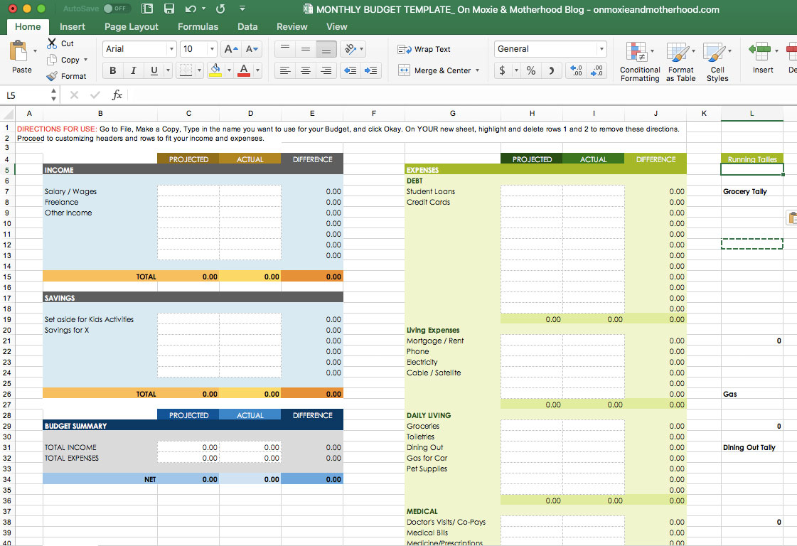 Free Excel Budget Template  On Moxie and Motherhood Intended For Office Move Budget Template Throughout Office Move Budget Template