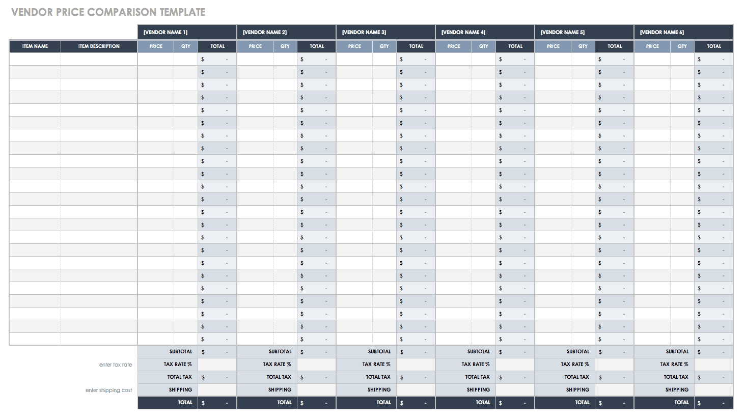 Free Price Comparison Templates  Smartsheet With Shipping Cost Analysis Template In Shipping Cost Analysis Template