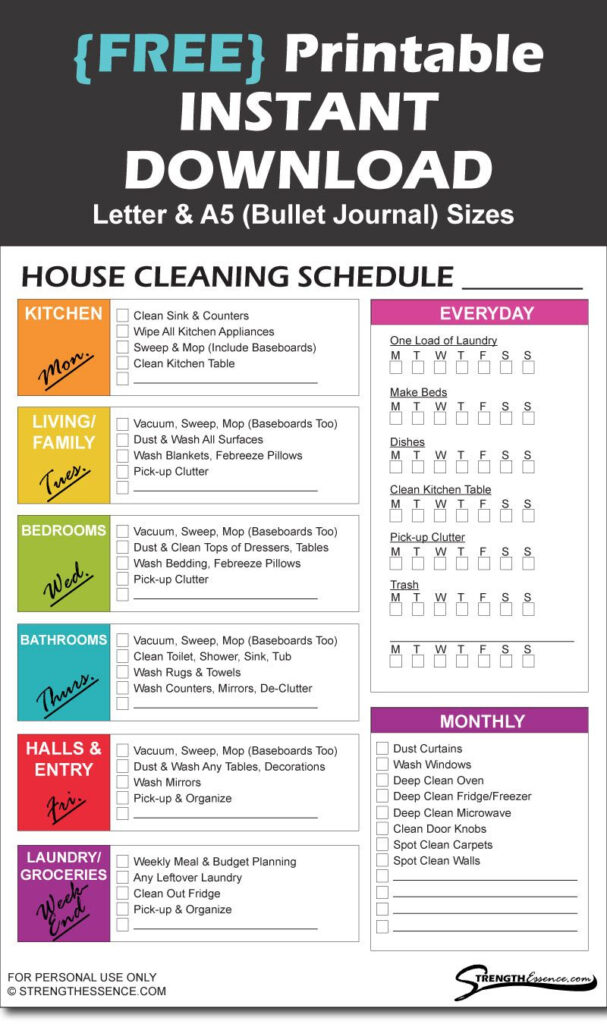 Free Printable Cleaning Checklist For Kids In 11 Cleaning  For Deep Cleaning Checklist Template