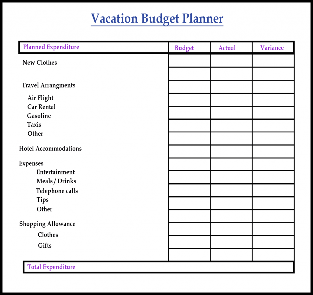 Free Sample Printable Budget Planner Template - PDF ,Word & EXCEL Pertaining To Vacation Budget Planner Template Pertaining To Vacation Budget Planner Template