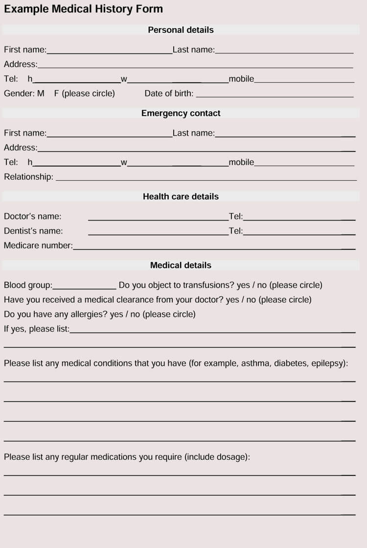 General Medical History Forms (11% Free) - [Word, PDF] In Medical History Checklist Template In Medical History Checklist Template