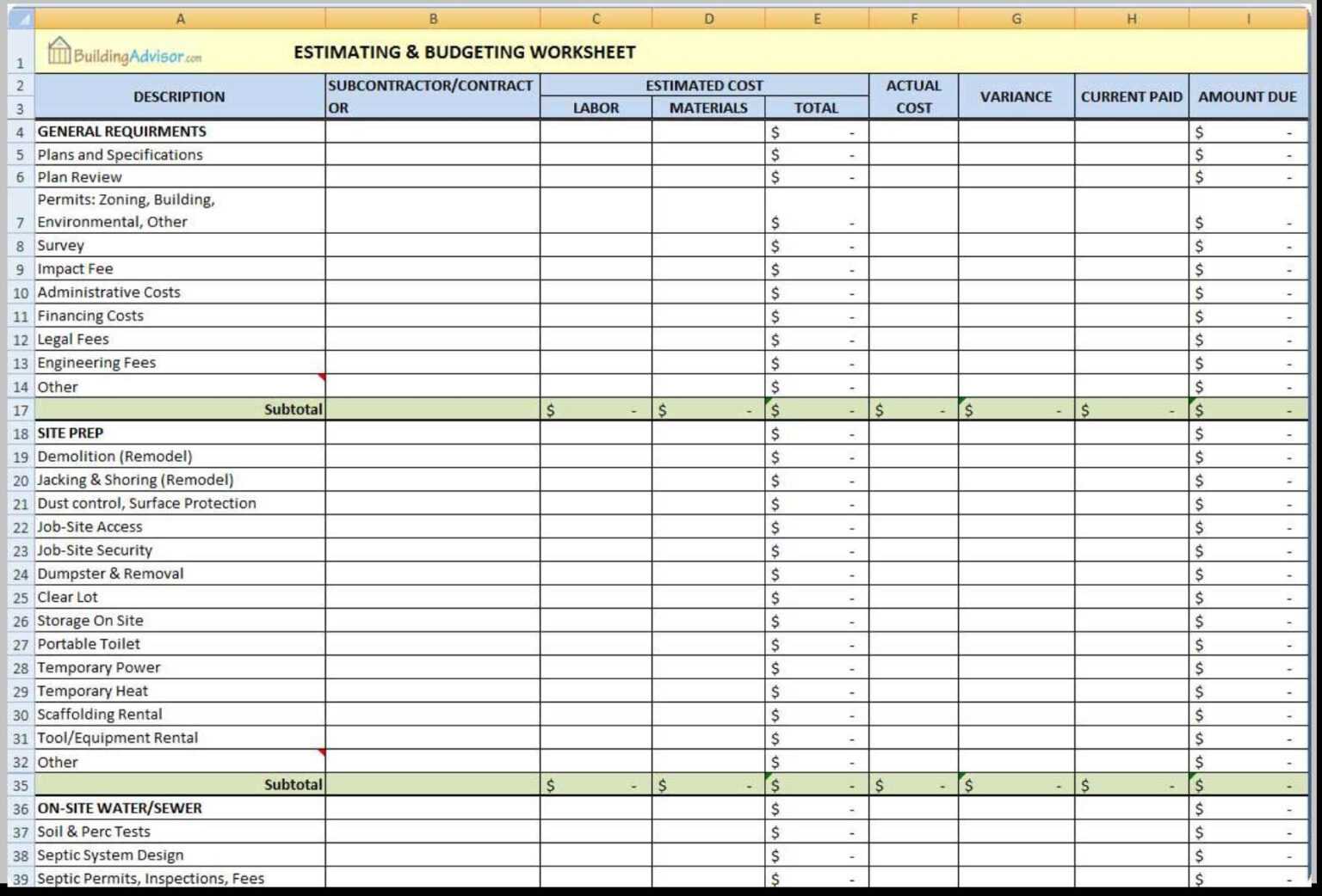 home renovation planning and budgeting worksheets