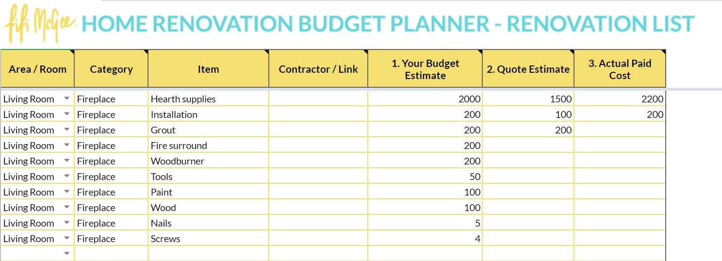 Home Renovation Budget Planner  Fifi McGee  Interiors + Renovation Blog Intended For Home Renovation Budget Spreadsheet Template Pertaining To Home Renovation Budget Spreadsheet Template