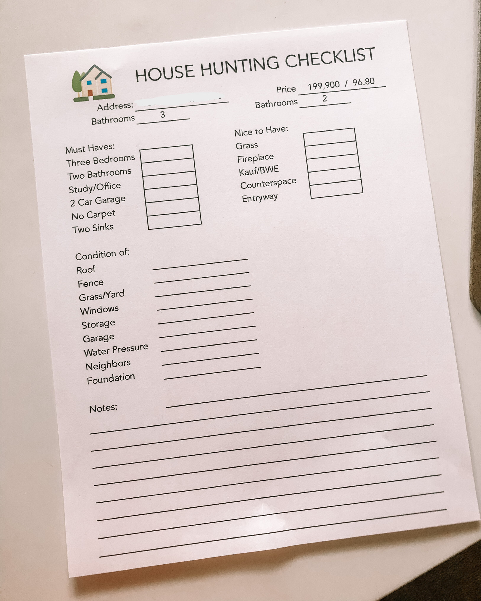 House Hunting Checklist - Free Printable  Skye McLain With House Hunting Checklist Template For House Hunting Checklist Template