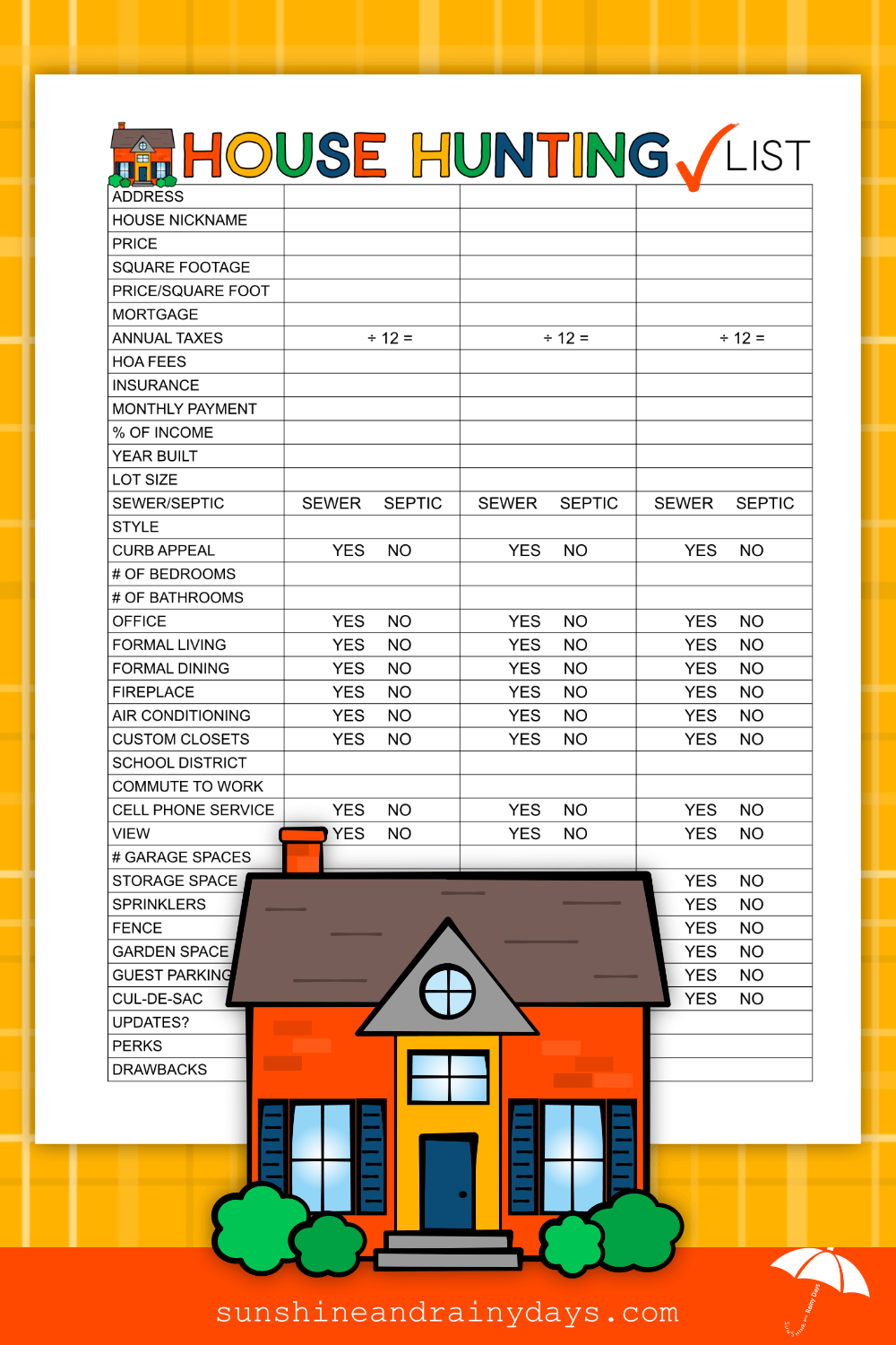 House Hunting Checklist - Sunshine and Rainy Days Regarding House Hunting Checklist Template Regarding House Hunting Checklist Template