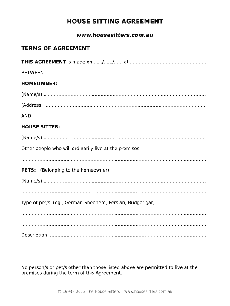 House Sitter Contract Template Fill Online, Printable, Fillable