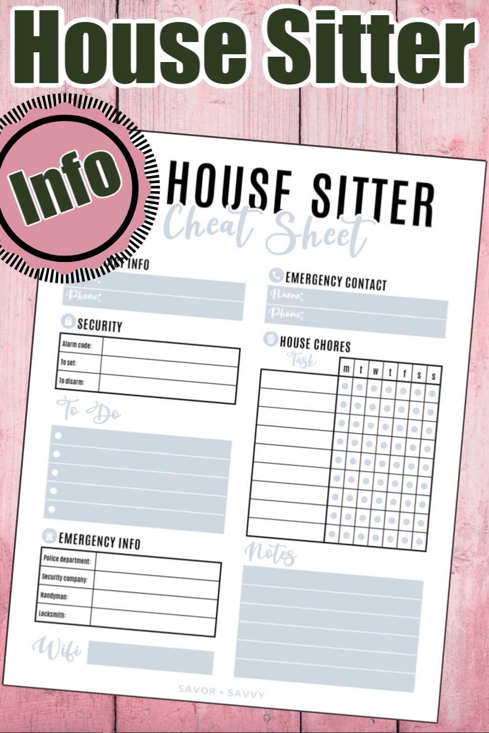 House Sitter Printable  Free Home Checklist Cheat Sheet - Savor +  Inside House Sitter Checklist Template Pertaining To House Sitter Checklist Template