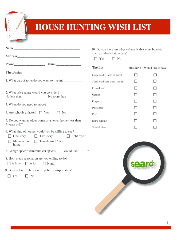 House Wish List Excel Template - Fill Online, Printable, Fillable, Blank   pdfFiller Inside House Hunting Checklist Template Regarding House Hunting Checklist Template
