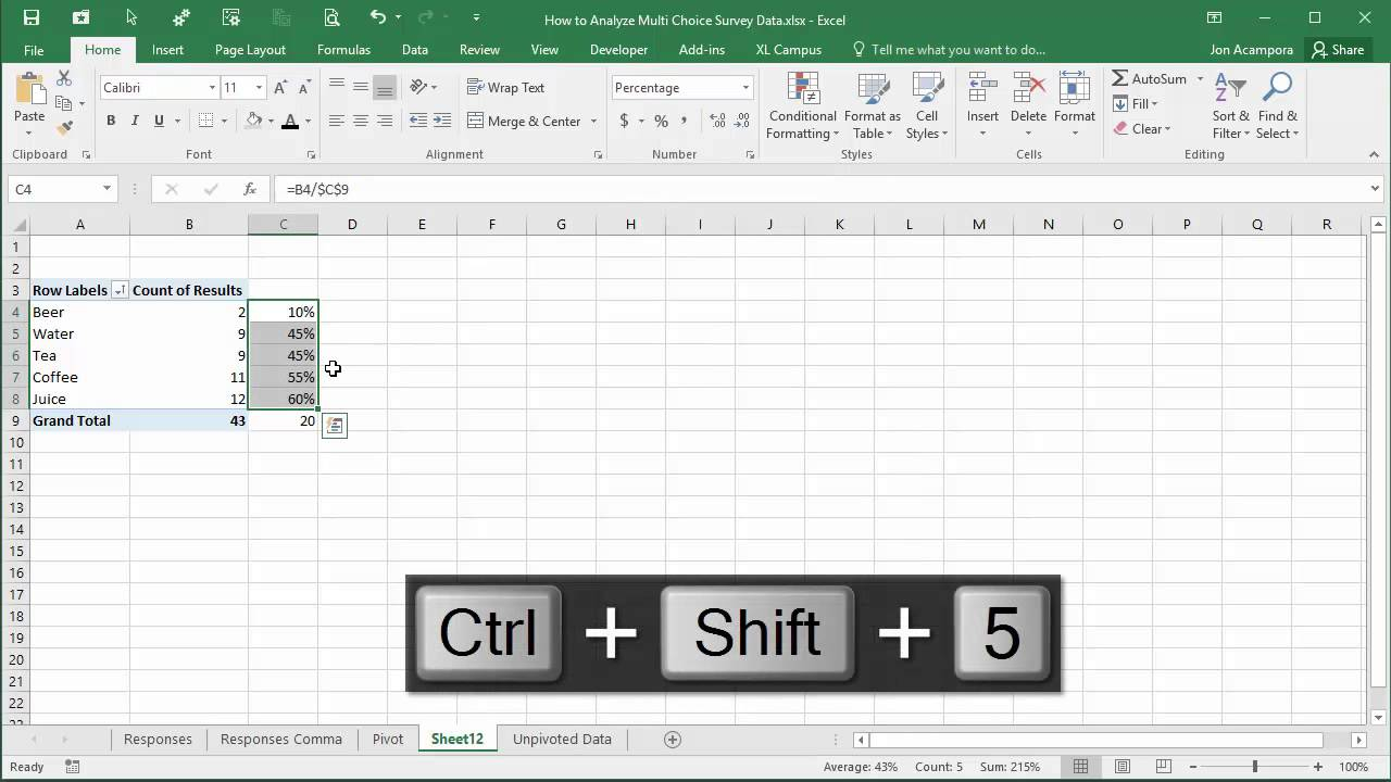 How to Analyze Survey Data Part 11 - Summarize with Pivot Tables and Charts Intended For Excel Survey Data Analysis Template With Excel Survey Data Analysis Template