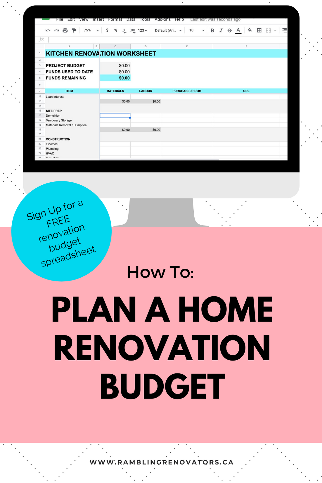 How to Create A Home Renovation Budget (FREE spreadsheet) - ORC  With Regard To Home Renovation Budget Spreadsheet Template Inside Home Renovation Budget Spreadsheet Template