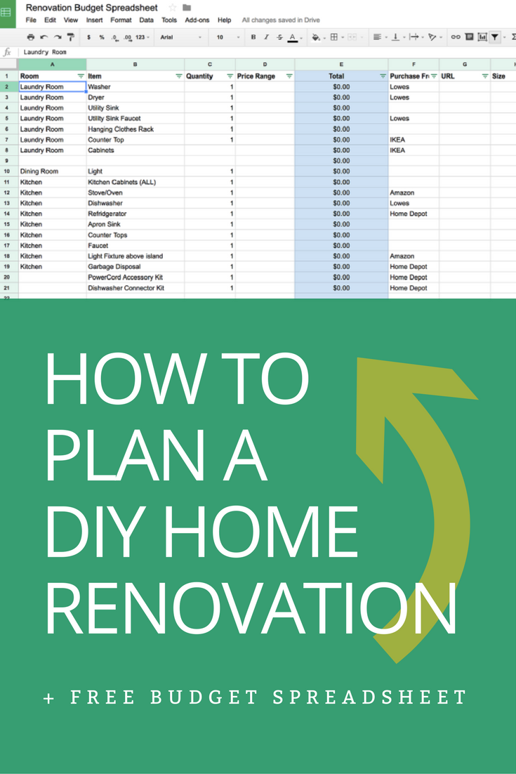 How to Plan a DIY Home Renovation + Budget Spreadsheet For Home Renovation Budget Spreadsheet Template Within Home Renovation Budget Spreadsheet Template