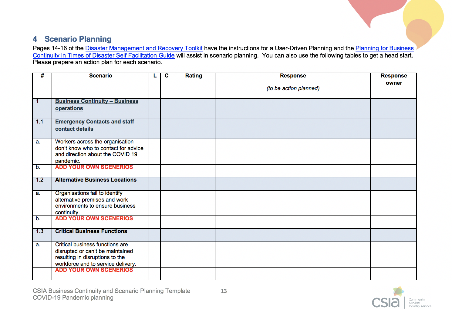 Industry Planning and Preparedness - COVID-11 - CSIA - CSIA Within Business Continuity Checklist Template Inside Business Continuity Checklist Template