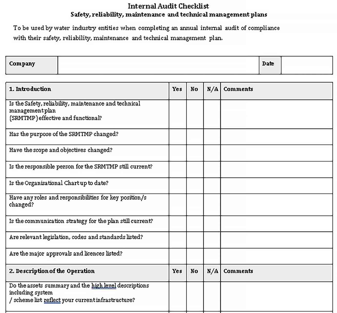Internal checklist template sample  welding rodeo Designer For Internal Control Checklist Template With Internal Control Checklist Template