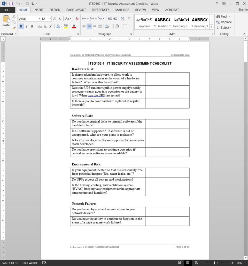 IT Security Assessment Checklist Template  ITSD1111-11 Regarding Security Risk Assessment Checklist Template For Security Risk Assessment Checklist Template