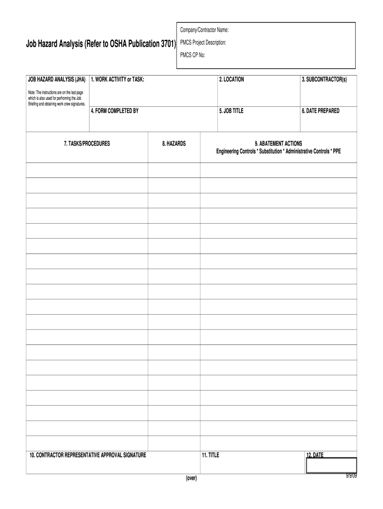 Jha Template - Fill Online, Printable, Fillable, Blank  pdfFiller For Job Safety Analysis Worksheet Template In Job Safety Analysis Worksheet Template