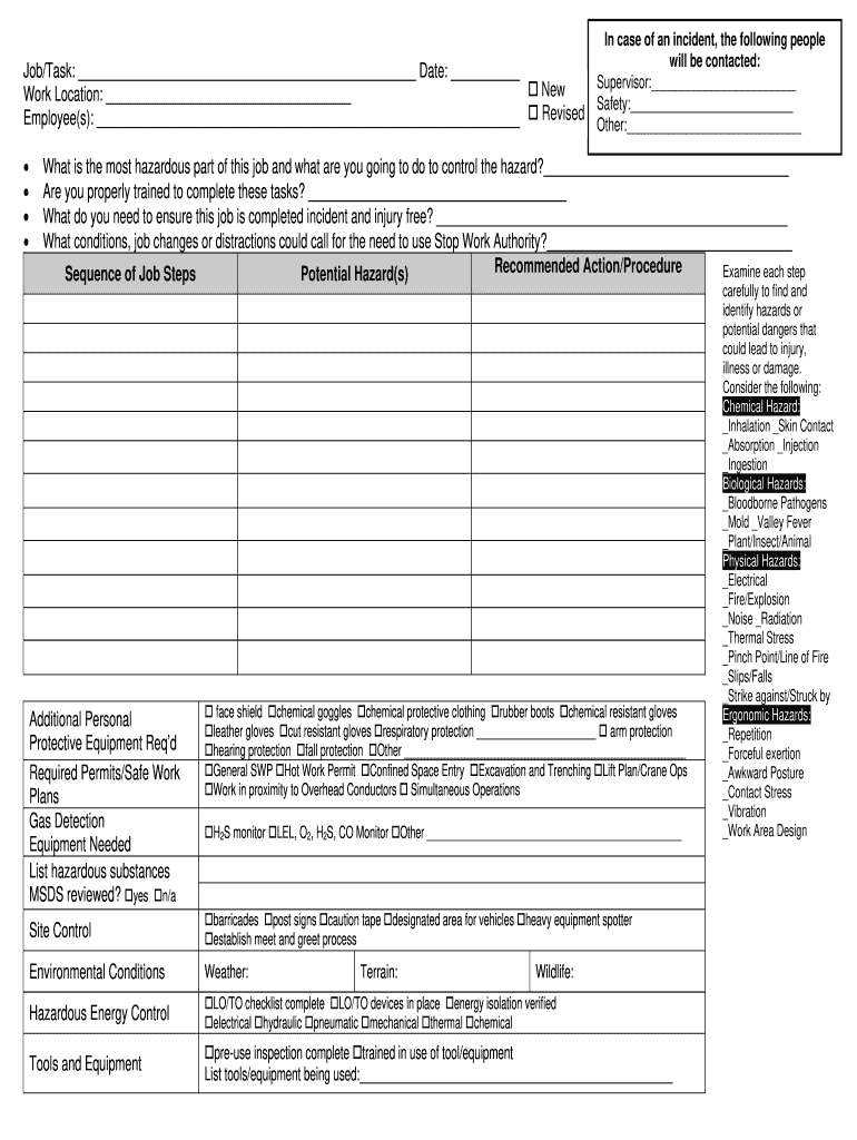 Job Safety Analysis Forms - Fill Online, Printable, Fillable, Blank   pdfFiller Within Job Site Safety Analysis Template Intended For Job Site Safety Analysis Template