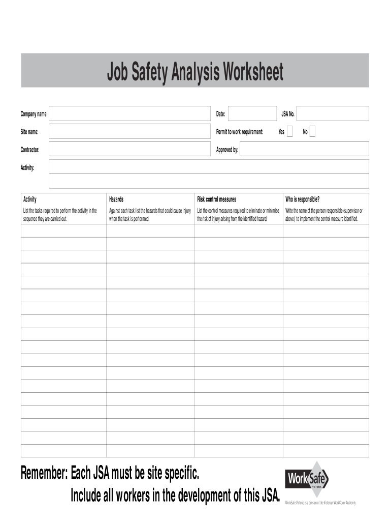 Jsa Template - Fill Online, Printable, Fillable, Blank  pdfFiller Pertaining To Job Safety Analysis Worksheet Template Inside Job Safety Analysis Worksheet Template